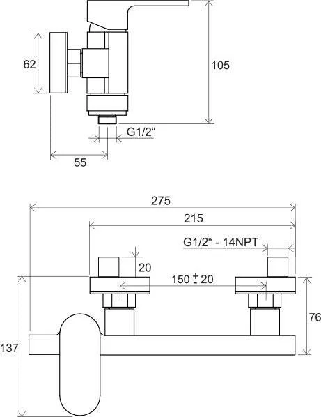 RAVAK Chrome zuhany csaptelep szett nélkül 150 mm CR 032.00 (X070043)