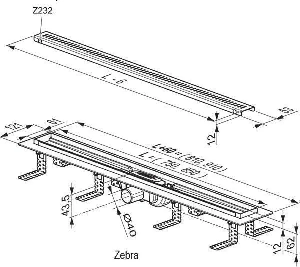 Ravak zuhanyfolyóka OZP Zebra 750 mm műanyag ( X01433 )