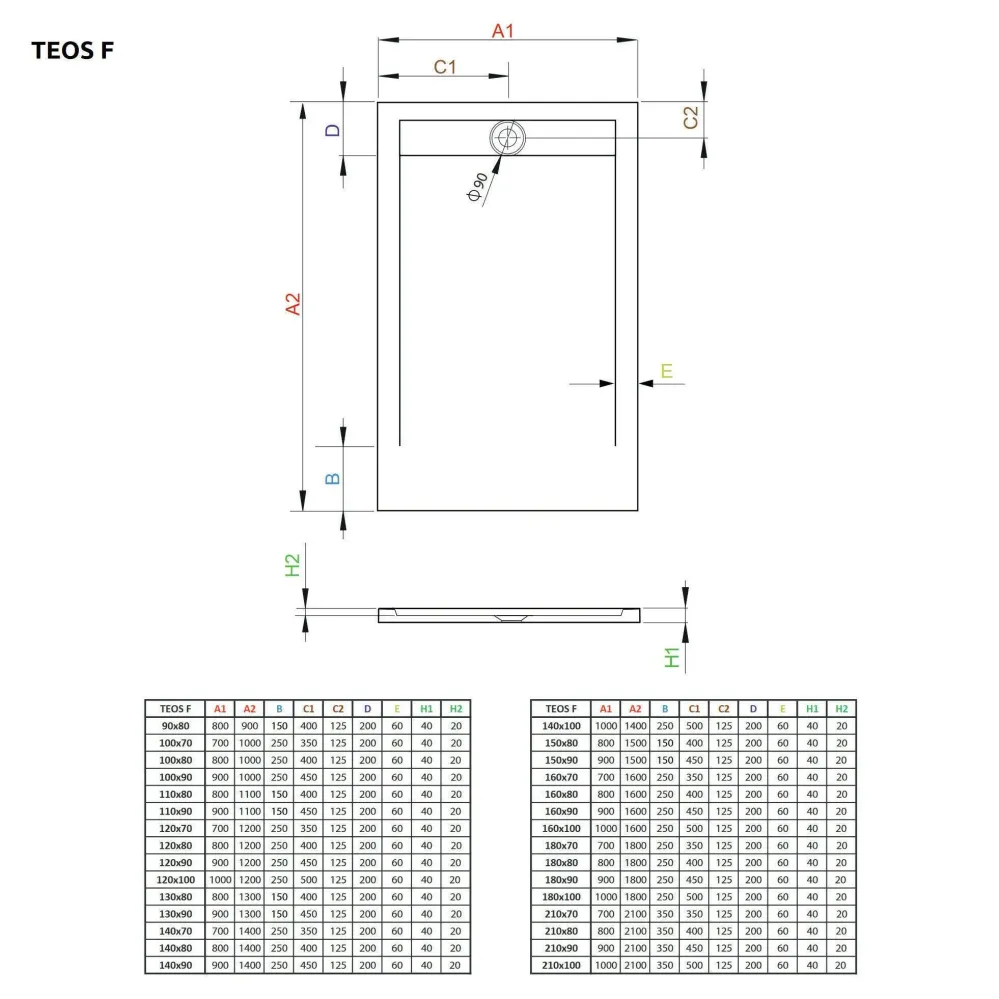 Radaway Teos F műmárvány zuhanytálca 100x90 cemento (HTF10090-74)